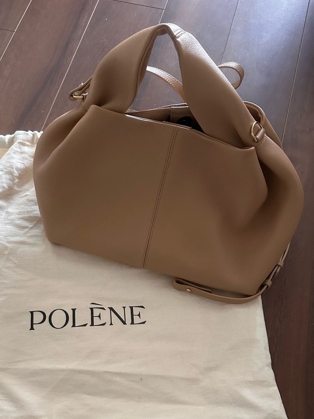 Polène Pebbled Leather Shoulder Bag in Taupe